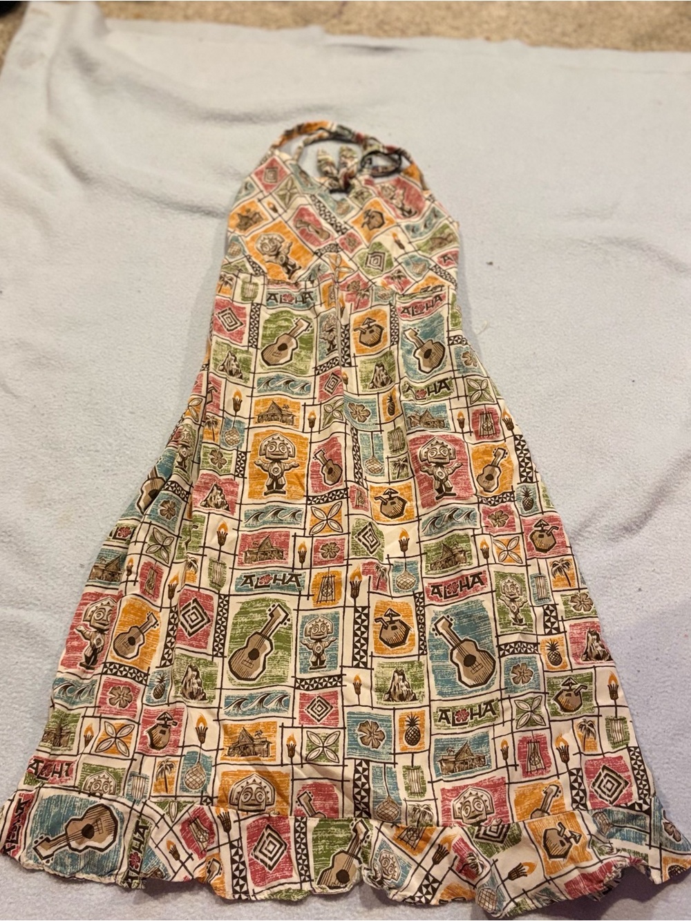 Tori Richard X Disney Tiki Print Sundress girls Mini Dress size 8 Hawaii Aloha